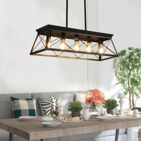 5-Light Farmhouse Chandeliers for Dining Room, Metal Rustic Pendant Island Light Fixture, Modern Rectangular Island Lights for Kitchen, Living Room(No