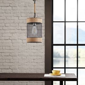 Natural Rope and Metal Mesh Cylinder Pendant