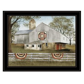 Trendy Decor 4U "American Star Quilt Block Barn" Framed Wall Art, Modern Home Decor Framed Print for Living Room, Bedroom & Farmhouse Wall Decoration