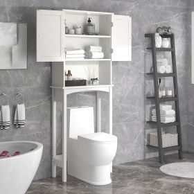 Over-The-Toilet Bathroom Cabinet with Shelf and Two Doors Space-Saving Storage, Easy to Assemble, White