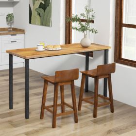 Wood Bar Stools Set of 2 with Solid Back and Seat