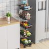 5 Tier Fruit Vegetable Basket for Kitchen, Storage Cart, Vegetable Basket Bins, Wire Storage Organizer Utility Cart with Wheels, Medium, Black