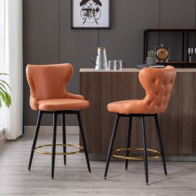 A&A Furniture,Counter Height 25" Modern Leathaire Fabric bar chairs,180¬∞ Swivel Bar Stool Chair for Kitchen,Tufted Gold Nailhead Trim Bar Stools with