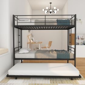 Twin Over Twin Metal Bunk Bed Frame with Trundle(Upgrade reinforcement version)