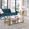 Woker Furniture 48" Wide Rectangular Coffee Table with Glass Top, Golden Stainless Steel Double-Layer Coffee Table for Living Room