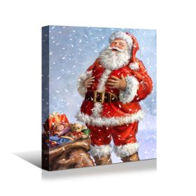 Framed Canvas Wall Art Decor Painting For Chrismas,Santa Claus Carrying Gift Bag Painting For Chrismas Gift, Decoration For Chrismas Eve Office Living