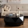 38"Three-dimensional Embossed Pattern Design American Retro Style Coffee Table,Black Tabletop