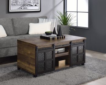 ACME Nineel Coffee Table, Obscure Glass, Rustic Oak & Black Finish 87955