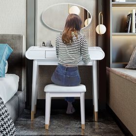 White oval makeup table set with mirror for bedroom,High Gloss Finish Dressing Table with Solid Stool