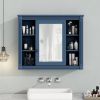 35'' x 28'' Royal Blue Wall Mounted Bathroom Storage Cabinet, Modern Bathroom Wall Cabinet with Mirror, Mirror Cabinet with 6 Open Shelves (Not Includ