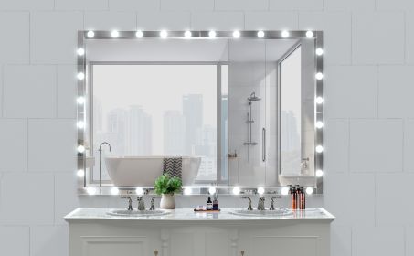 Hollywood LED Full Body Mirror with Lights Extra Large Full Length Vanity Mirror with 3 Color Mode Lights, Vertical Horizontal Hanging Aluminum Mirror