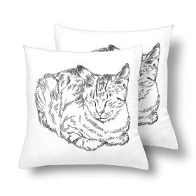 Decorative Pillow Covers / Sleepy Cat - 2 Piece Set 18"x 18"