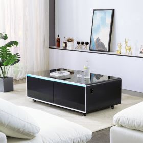 Smart Table Fridge, Multifunctional Coffee Table, Tempered Glass Table Top and Back Storage