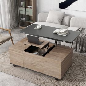 Modern Lift Top Coffee Table Multi Functional Table with 3 Drawers in Walnut & Black