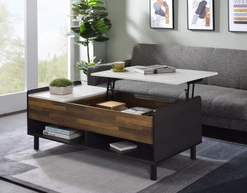 ACME Axel Coffee Table w/Lift Top, Marble, Walnut & Black Finish LV00828