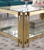 Woker Furniture 48" Wide Rectangular Coffee Table with Glass Top, Golden Stainless Steel Double-Layer Coffee Table for Living Room