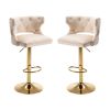 Bar Stools With Back and Footrest Counter Height Dining Chairs-Velvet Beige-2PCS/SET