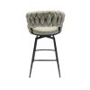 Bar Chair Linen Woven Bar Stool Set of 2,Black legs Barstools No Adjustable Kitchen Island Chairs,360 Swivel Bar Stools Upholstered Bar Chair Counter