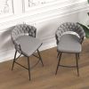 Bar Chair Linen Woven Bar Stool Set of 2,Black legs Barstools No Adjustable Kitchen Island Chairs,360 Swivel Bar Stools Upholstered Bar Chair Counter