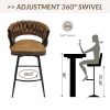 Technical Leather Woven Bar Stool Set of 2,Black legs Barstools No Adjustable Kitchen Island Chairs,360 Swivel Bar Stools Upholstered Bar Chair Counte