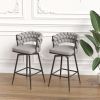 Bar Chair Linen Woven Bar Stool Set of 2,Black legs Barstools No Adjustable Kitchen Island Chairs,360 Swivel Bar Stools Upholstered Bar Chair Counter