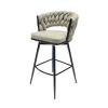 Bar Chair Linen Woven Bar Stool Set of 2,Black legs Barstools No Adjustable Kitchen Island Chairs,360 Swivel Bar Stools Upholstered Bar Chair Counter