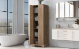 Storage Cabinet with Two Doors for Bathroom, Office, Adjustable Shelf, MDF Board, Brown