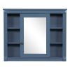 35'' x 28'' Royal Blue Wall Mounted Bathroom Storage Cabinet, Modern Bathroom Wall Cabinet with Mirror, Mirror Cabinet with 6 Open Shelves (Not Includ