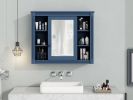 35'' x 28'' Royal Blue Wall Mounted Bathroom Storage Cabinet, Modern Bathroom Wall Cabinet with Mirror, Mirror Cabinet with 6 Open Shelves (Not Includ