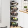 5 Tier Fruit Vegetable Basket for Kitchen, Storage Cart, Vegetable Basket Bins, Wire Storage Organizer Utility Cart with Wheels, Medium, Black