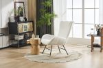 Rocking Chair Nursery, Solid Wood Legs Reading Chair with Teddy Fabric Upholstered , Nap Armchair for Living Rooms, Bedrooms, Offices, Best Gift,White