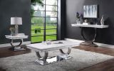 ACME Zander Coffee Table, White Printed Faux Marble & Mirrored Silver Finish 87355