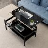 Glass Lift Top Coffee Table;  Modern Simple 2-Layer Tempered Glass Coffee Table for Living Room;  Black