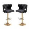 Bar Stools With Back and Footrest Counter Height Dining Chairs-Leather Black-2PCS/SET