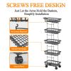 5 Tier Fruit Vegetable Basket for Kitchen, Storage Cart, Vegetable Basket Bins, Wire Storage Organizer Utility Cart with Wheels, Medium, Black