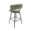 Bar Chair Linen Woven Bar Stool Set of 2,Black legs Barstools No Adjustable Kitchen Island Chairs,360 Swivel Bar Stools Upholstered Bar Chair Counter