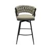 Bar Chair Linen Woven Bar Stool Set of 2,Black legs Barstools No Adjustable Kitchen Island Chairs,360 Swivel Bar Stools Upholstered Bar Chair Counter