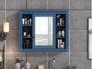 35'' x 28'' Royal Blue Wall Mounted Bathroom Storage Cabinet, Modern Bathroom Wall Cabinet with Mirror, Mirror Cabinet with 6 Open Shelves (Not Includ