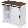 Bathroom Storage Cabinet; Freestanding Accent Cabinet; Sliding Barn Door; Thick Top; Adjustable Shelf; White and Brown