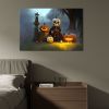 Drop-Shipping Framed Canvas Wall Art Decor Painting For Halloween, Skeleton with Jack-o-lanterns Painting For Halloween Gift, Decoration For Halloween