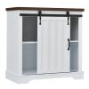 Bathroom Storage Cabinet; Freestanding Accent Cabinet; Sliding Barn Door; Thick Top; Adjustable Shelf; White and Brown