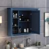 35'' x 28'' Royal Blue Wall Mounted Bathroom Storage Cabinet, Modern Bathroom Wall Cabinet with Mirror, Mirror Cabinet with 6 Open Shelves (Not Includ