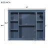 35'' x 28'' Royal Blue Wall Mounted Bathroom Storage Cabinet, Modern Bathroom Wall Cabinet with Mirror, Mirror Cabinet with 6 Open Shelves (Not Includ