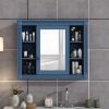 35'' x 28'' Royal Blue Wall Mounted Bathroom Storage Cabinet, Modern Bathroom Wall Cabinet with Mirror, Mirror Cabinet with 6 Open Shelves (Not Includ