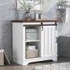 Bathroom Storage Cabinet; Freestanding Accent Cabinet; Sliding Barn Door; Thick Top; Adjustable Shelf; White and Brown