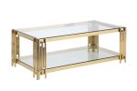 Woker Furniture 48" Wide Rectangular Coffee Table with Glass Top, Golden Stainless Steel Double-Layer Coffee Table for Living Room