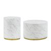 Set of 3 White Marble Pattern Round Coffee Table side Table End Table Set for Living Room Fully Assembled