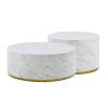 Set of 3 White Marble Pattern Round Coffee Table side Table End Table Set for Living Room Fully Assembled