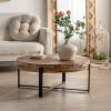 31.29"Modern Retro Splicing Round Coffee Table, Fir Wood Table Top with Black Cross Legs Base(Same SKU:W75770652)