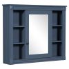 35'' x 28'' Royal Blue Wall Mounted Bathroom Storage Cabinet, Modern Bathroom Wall Cabinet with Mirror, Mirror Cabinet with 6 Open Shelves (Not Includ